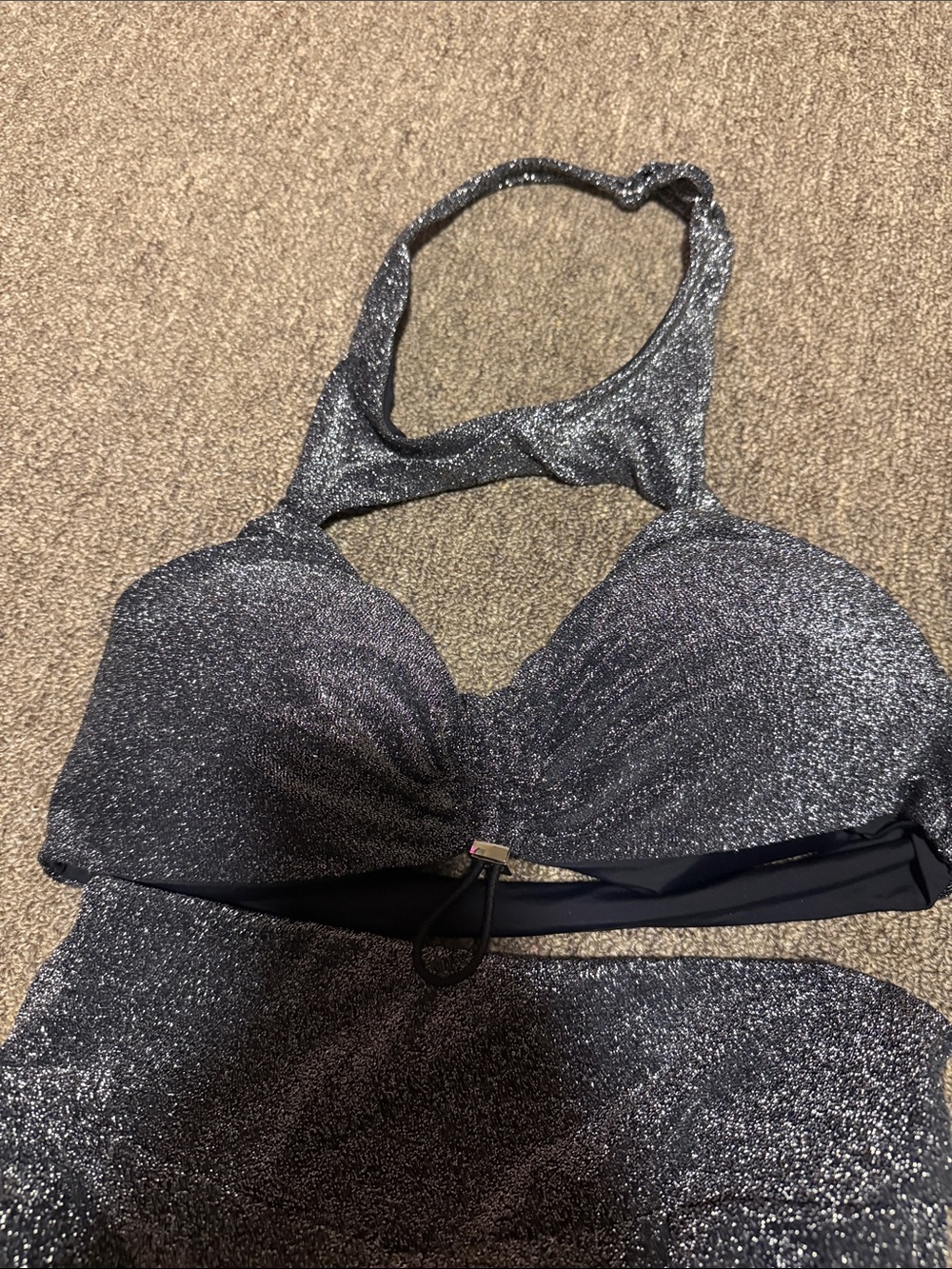 Bombshell Sportswear Shimmer Halter Bikini Set — Dark Blue - Picture 2 of 7